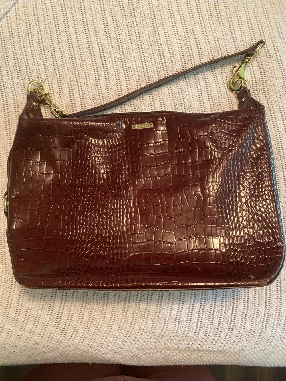 Lauren Ralph Lauren Croc-Embossed Shoulder Bag in Dark Brown with Gold Hardware